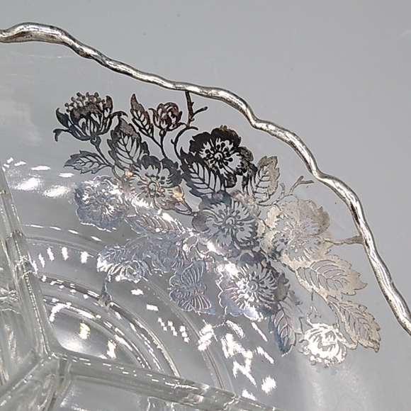 Heisey Glass 3 Section Divided Relish Condiment Dish Sterling Silver Overlay Vtg - Picture 5 of 11